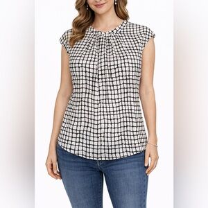 Worthington Black and White Grid Blouse
